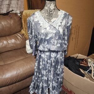 Floral Long Sleeve Dress with Lace Trim